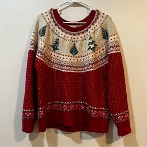 Holiday Time Festive Red and Cream Sweater